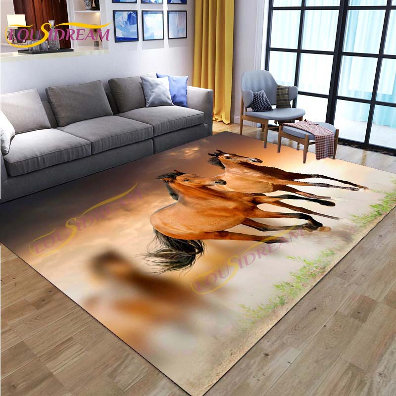 3D Running Horses Carpet Animal Rug for Home Living Room Sofa Colorful Horse Floor Mats Child Bedroom Decor Kids Play Carpets
