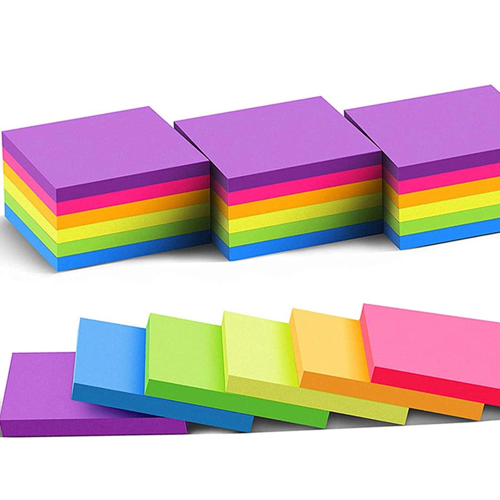 Fluorescent Sticky Notes Pad, 50 Sheets - Colored Memo Notepad for Students, Office Supplies 76x76 mm (50 Sheets)