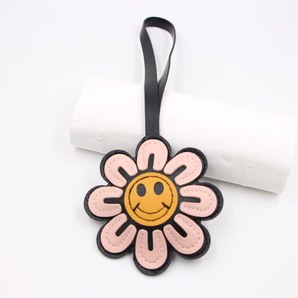Baumwolle Dreidimensionales Lächelndes Gesicht Sonnenblume Leder PU Hängeseil Anhänger Kleidung Gepäck Accessoires Hängeanhänger Lederschmuck