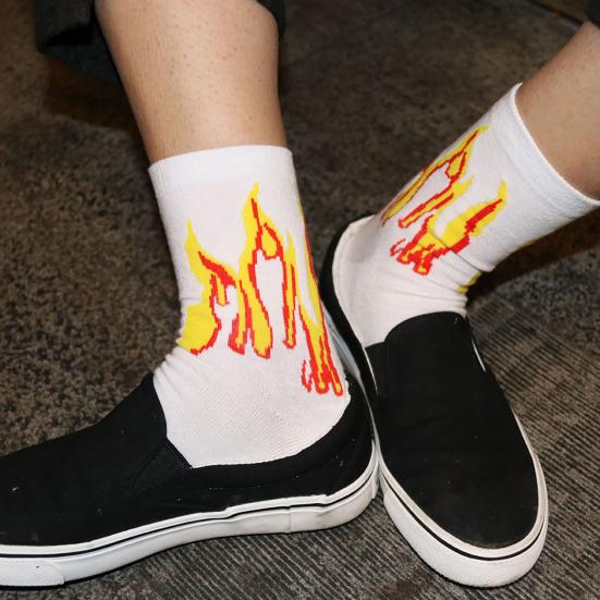 Tube Socks Long Section Flame Print Cotton Winter Cute Funny Cotton Ladies Socks for Winter