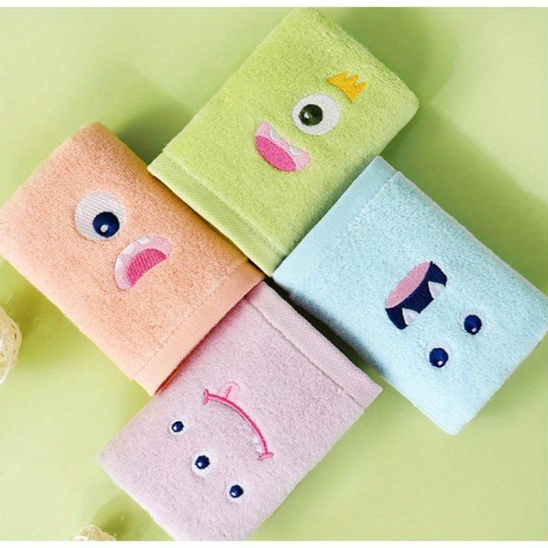 4pcs Set of 4 Small Monster Face Towels, Thick Soft Non Shedding Coral Fleece, Perfect for Bathroom Use