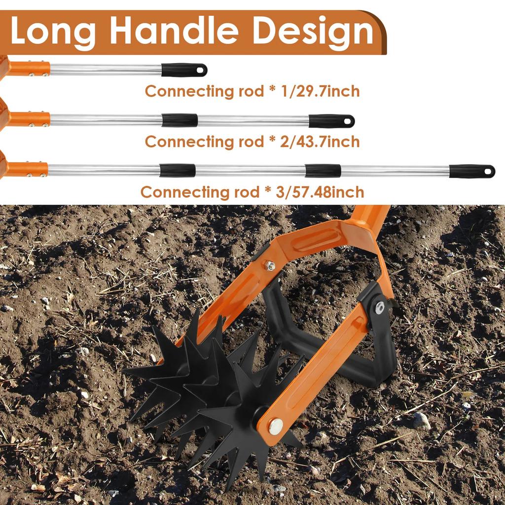 Manillar Rotocultivador Acero Inoxidable Rotocultivador con Mango Largo de 57.48 Pulgadas Ahorra Esfuerzo Cultivador de Jardín para Tierra