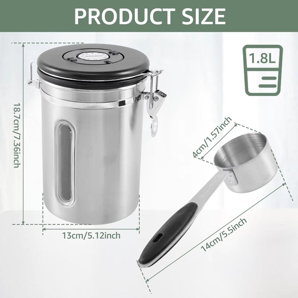 Airtight Ground Coffee Box Stainless Steel 1800 Ml Capacity Ideal for Coffee Beans 500 To 600 G Preserving Aroma For Kitchen