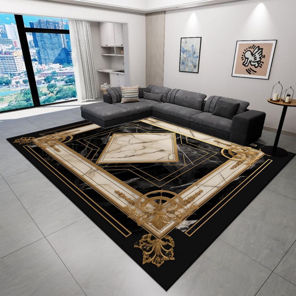 Black Home Decoration Carpet Living Room Luxury Golden Carpets Hall Sofa Area Soft Rugs Hallway Bedroom Doorway Floor Mat