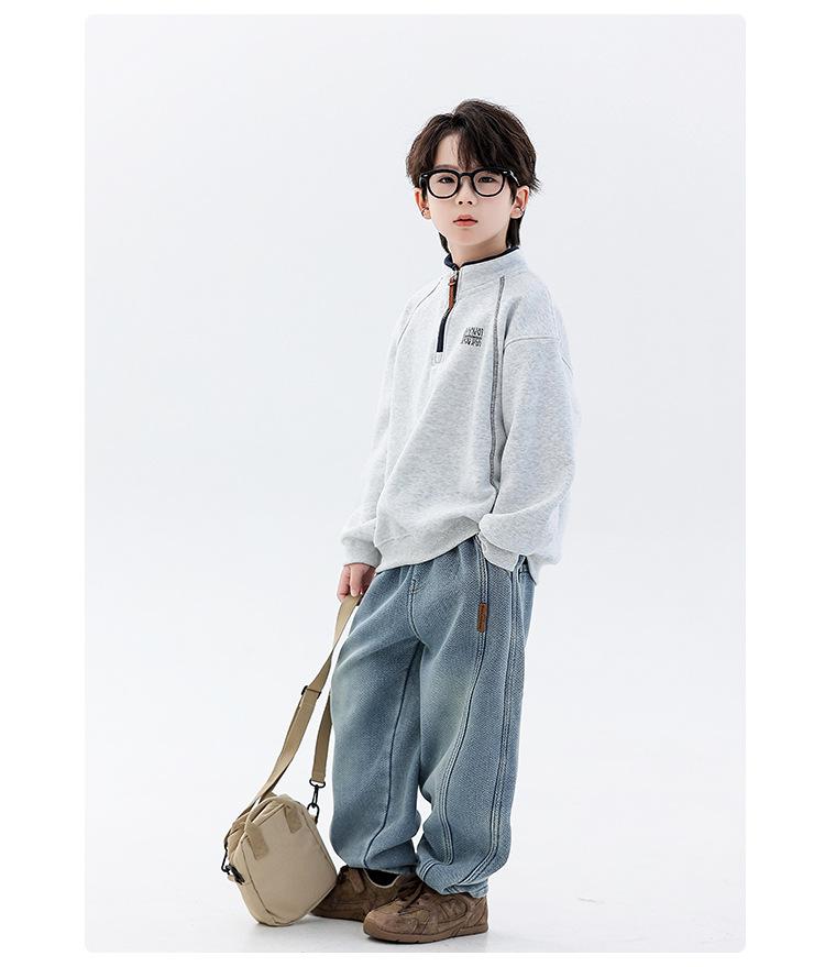 Chłopięca bluza z kapturem na rok 2025, podszyta polarem, ze stójką - Stylowa zimowa warstwa bazowa dla dzieci w wieku od średniego do dużego