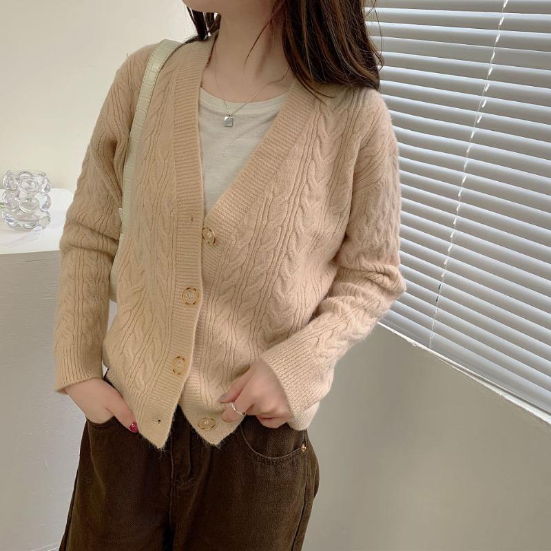 

Элегантный повседневный вязаный кардиган куртка женская осень и зима мода свободный V-образный вырез женские свитера кардиганы женский длинный рукав винтажный трикотаж 25312 One Size абрикосовый