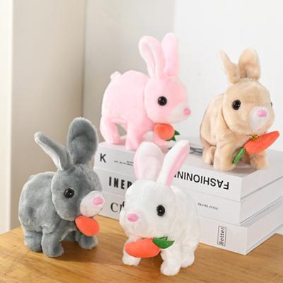 Electric Rabbit Toy Soft Plush Realistic Good Detail Bunny Shape with Carrot Can Walk and Talk Interactive Stuffed Hopping Electronic Pet Toy