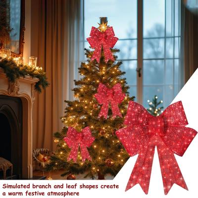 Weihnachtskränze für Haustür 23,6 Zoll Leuchtende Ornamente Rote Weihnachtsschleife Kranz für Winterfest Neujahr Treppe Wohnzimmer