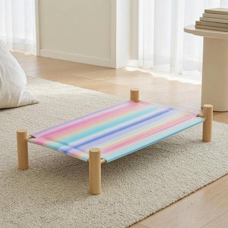 Elevated Pet Lounger with Wooden Frame Cooling Elevated Bed Breathable Suspended Cats, Dogs, Living Room, Bedroom, Balcony