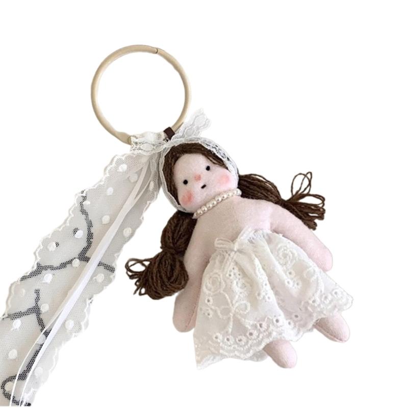 Cute Doll Keychain Handmade Lace Flower Dress Girl Pendant Bag Charm Stylish Wallet Jewelry Fashionable Phone Accessory