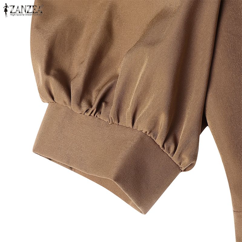 ZANZEA Damen Elegantes Puff-Kurzarm Freizeit-Langkleid