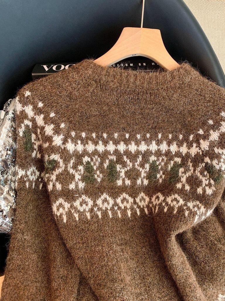 Korean Retro Women's Fair Isle Cardigan - Soft, Fluffy, Autumn/Winter Knit Sweater