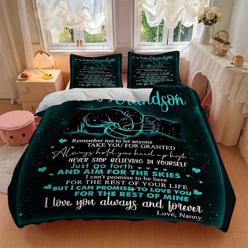 3pcs Grandson Love Quotes Duvet Cover Set - Machine Washable, Includes 1 Cover and 2 Pillowcases, No Core Included Yy251013146