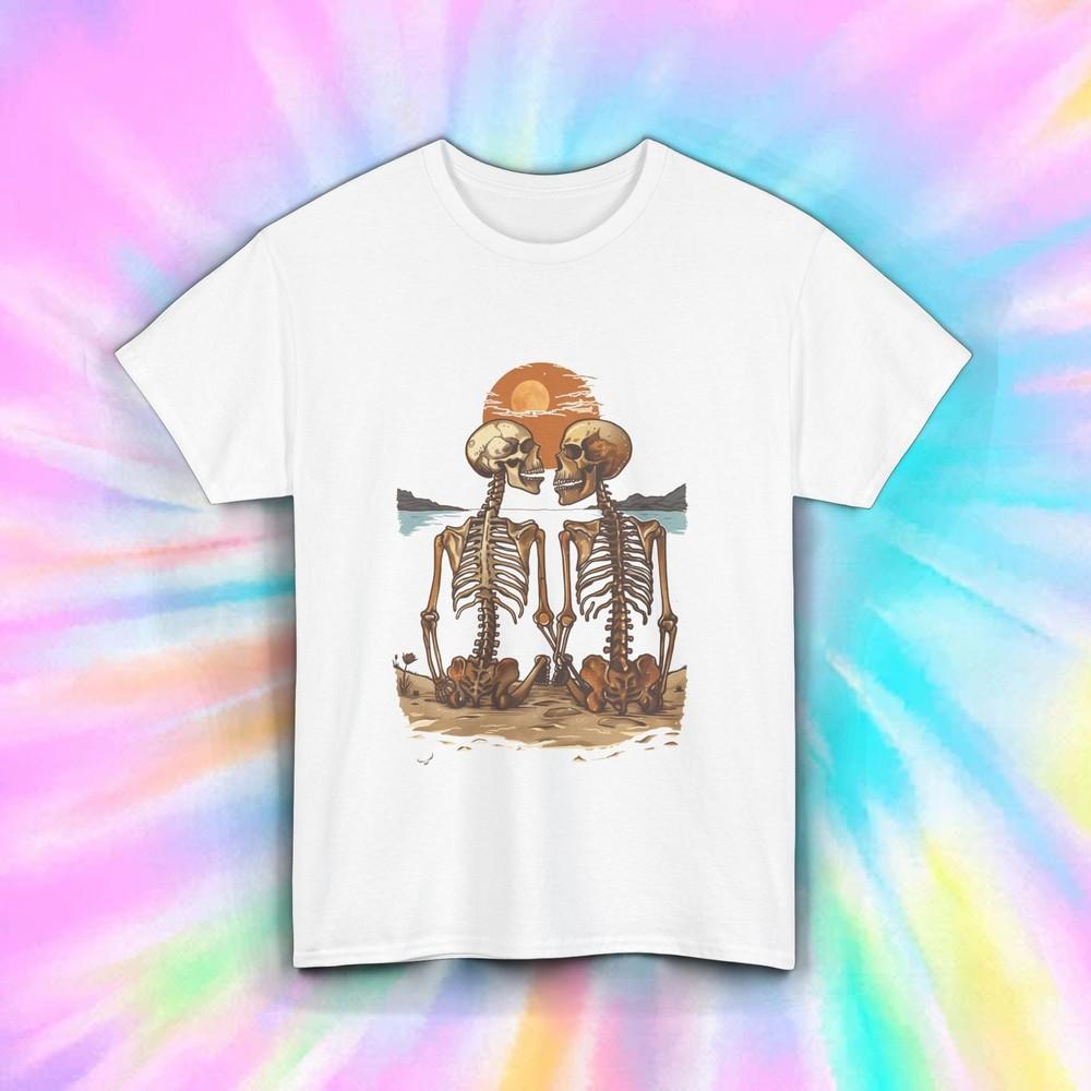 

Skeleton Couple Shirt Romantic Beach Sunset Forever Love Tee S-5XL 2XL