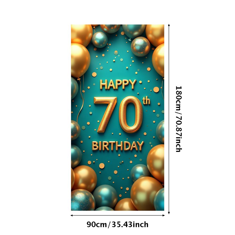 Happy 70th Birthday Banner Backdrop Black gold Birthday Party Decorations Photography Props Sparkle Balloon Background