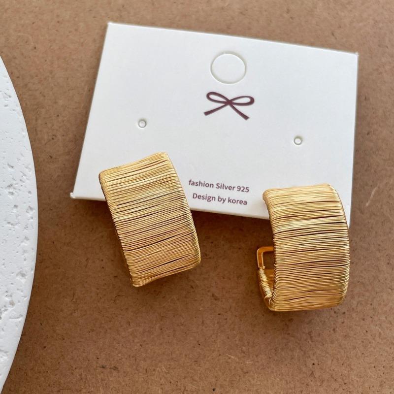 Real Gold Silver Plated Copper Holiday Jewelry High Quality Silk Thread Wrapped Circle Metallic Hoop Earrings for Women