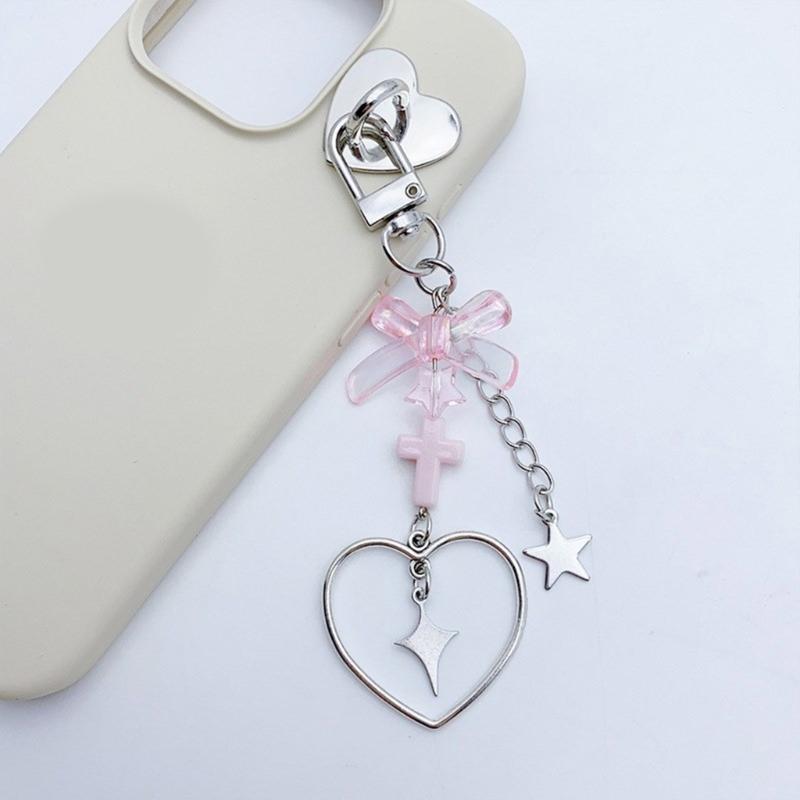 Modischer Herz-Schmetterling-Schleifenknoten-Anhänger Süßes Handy-Lanyard Taschen-Dekoration Tragbares Hänge-Lanyard für Mädchen Frauen