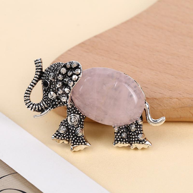 Animal Embossed Shell Inlay Lucky Elephant Brooch Pin For Men Women Decor