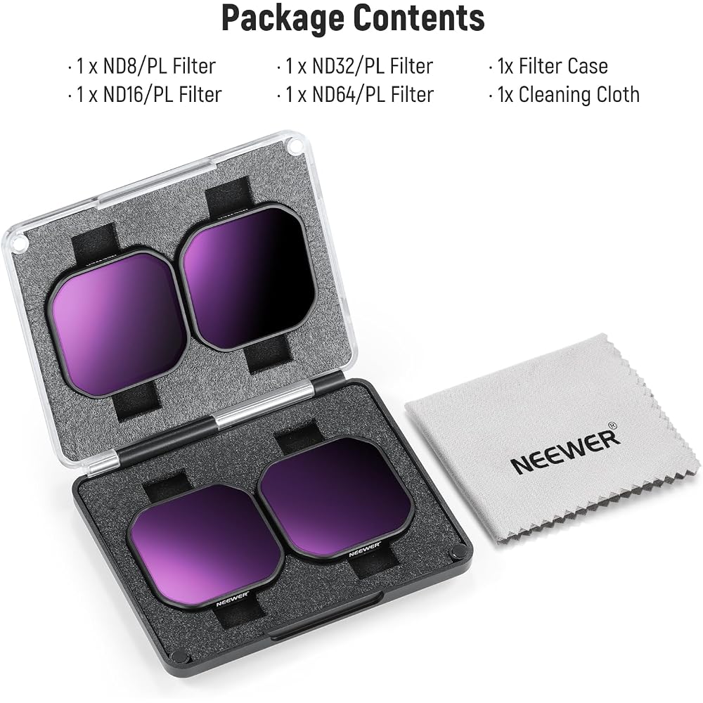 NEEWER ND/PL Filter Set Compatible with Insta360 Ace Pro 2 (4-pack) - Snap-on ND8 + ND16 + ND32 + ND64 2-in-1 Polarizing/Neutral Density Filters for A