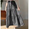 MOJTA Summer Women's High Waist Mid-length Casual A-line Pleated Skirt Loose Plus Size Skirt