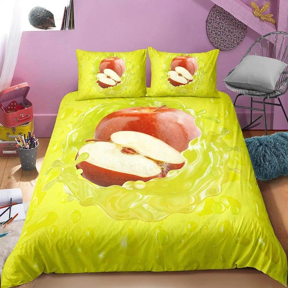 Red Apple King Queen Duvet Cover Sweet Fruit Patterned Bedding Set For Kids Pink Quilt Cover Plant Polyester Comforter Cover