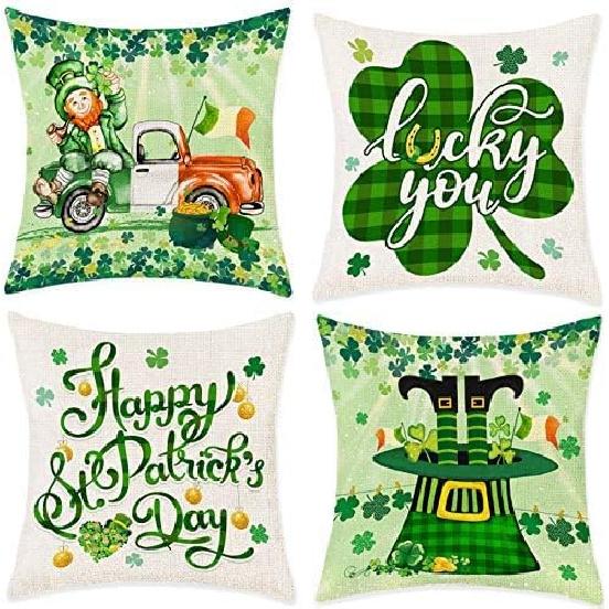 Bonsai Tree St Patricks Day Pillow Covers 18x18, Happy St Patricks Day Decorations - Green Couch Throw Pillow Covers, Leprechaun Irish Shamrocks Hat 18  x 18  (Pack of 4)