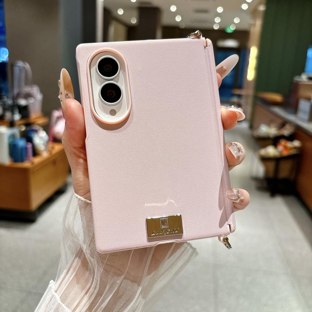 Fashion Pearl Silk Scarf Wrist Strap Leather Phone Case for Samsung Z Fold 8 Wide Shockproof Lens Protrusion Portable Slim Cover