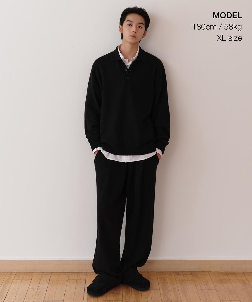 MUSINSA STANDARD [Victoria Wool] Minimal Collared Knit [Black]