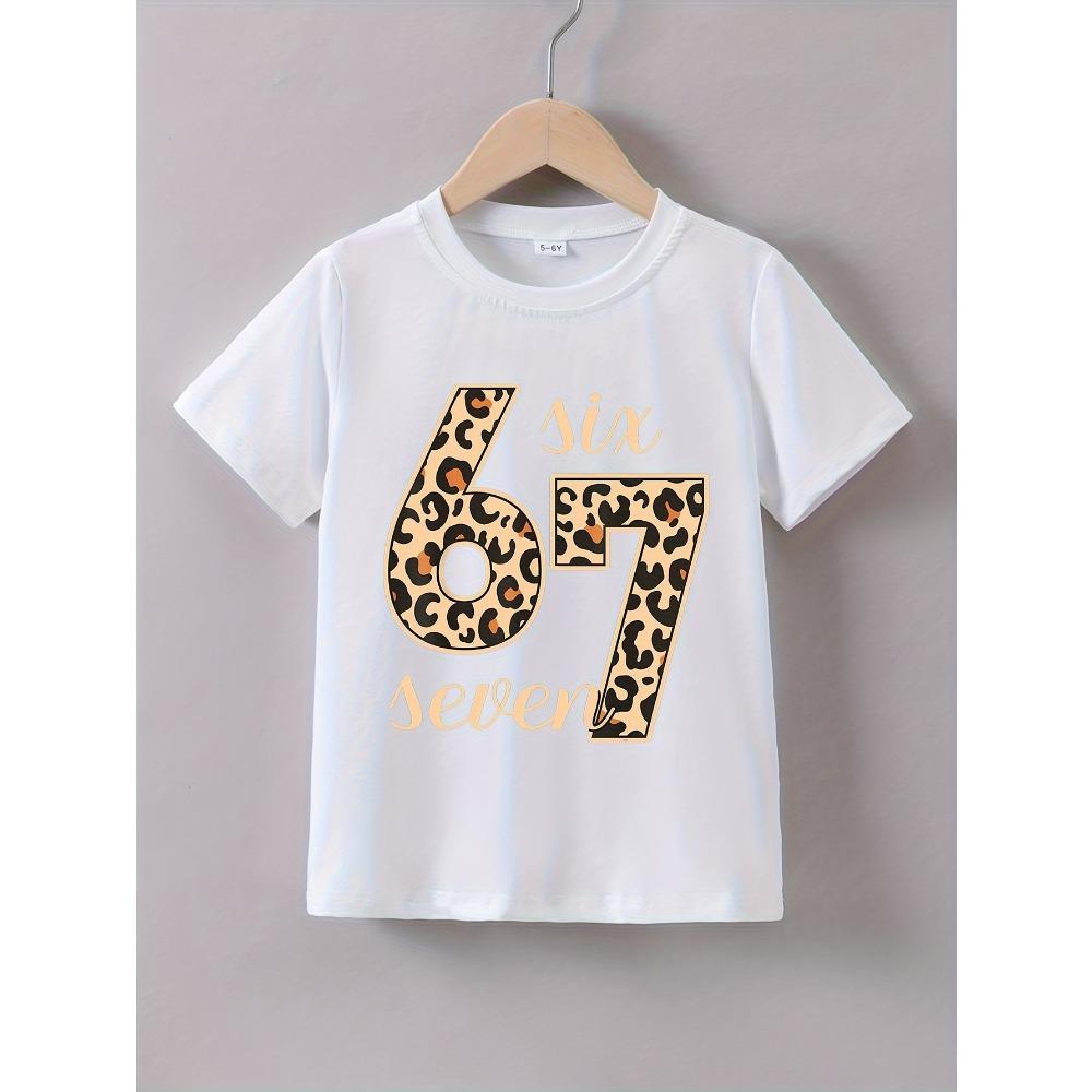 SIX SEVEN 67 Număr & Tricou cu Imprimeu Leopard Băiat Fată Casual Gât Rotund 100% Bumbac Streetwear Vintage Copii Tricouri Six Seven