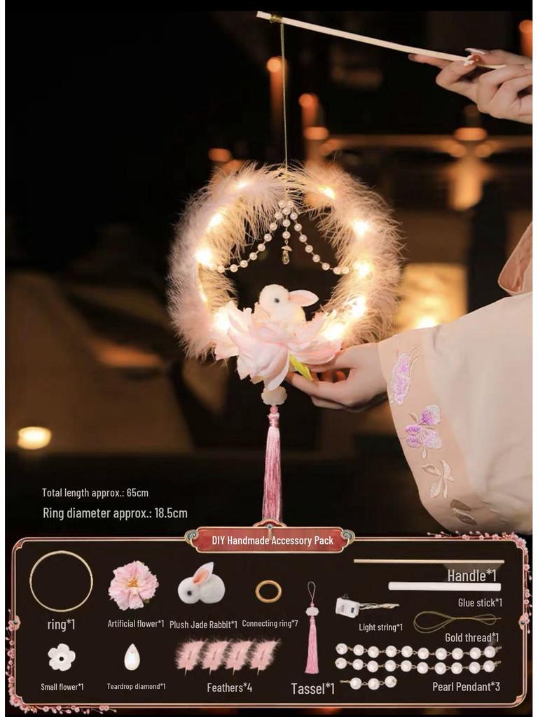 2022 DIY Jadehase Blumenlaternen-Set: Mondfest Handliche kleine Palastlaterne im alten Stil für Kinder