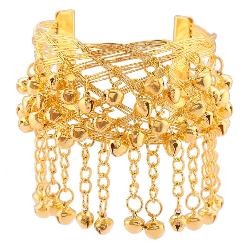 Mode Bauchtanz Gold Armband Ethnischer Tanz Metallglocke Armkette Bekleidung Glocke Armring Indischer Tanz Aufführungszubehör