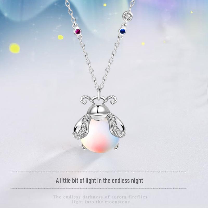 

Colorful Firefly 925 Sterling Silver Necklace for Women - Non-Fading Mori Style Clavicle Chain 925 Silver