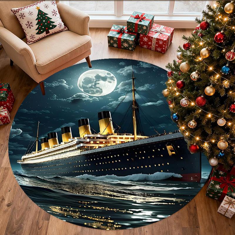RMS Titanic Pattern Round Rug, Indoor/Outdoor Mat, for Picnic, Gameroom, Bedroom, Office, Living Room, Home Decor Carpet, Birthday Gift