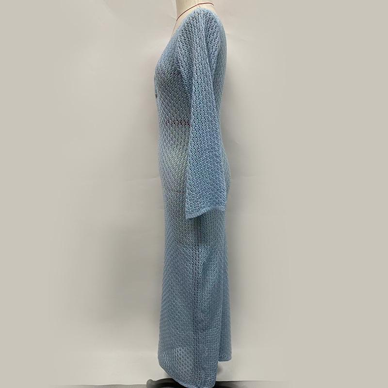 European & American Autumn/Winter Sexy Backless Knitted Long Dress Beach Cover-up