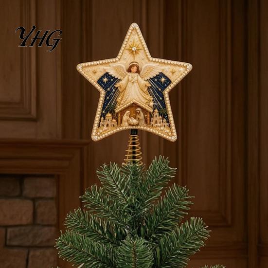 DIY Festive Craft Kit Christian Faux Pearl Art Christmas Tree Topper Kit, Faith Nativity Holiday Handcrafted Ornament Decoration, Handmade Beaded Star