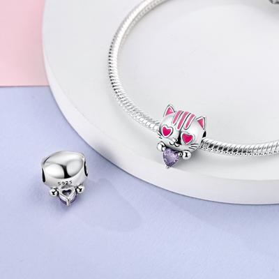 Pink Cat, Purple Zircon Beads Plataoriginal Beads Fit Originalcharms Bracelet Beads Jewelry Gifts For Women