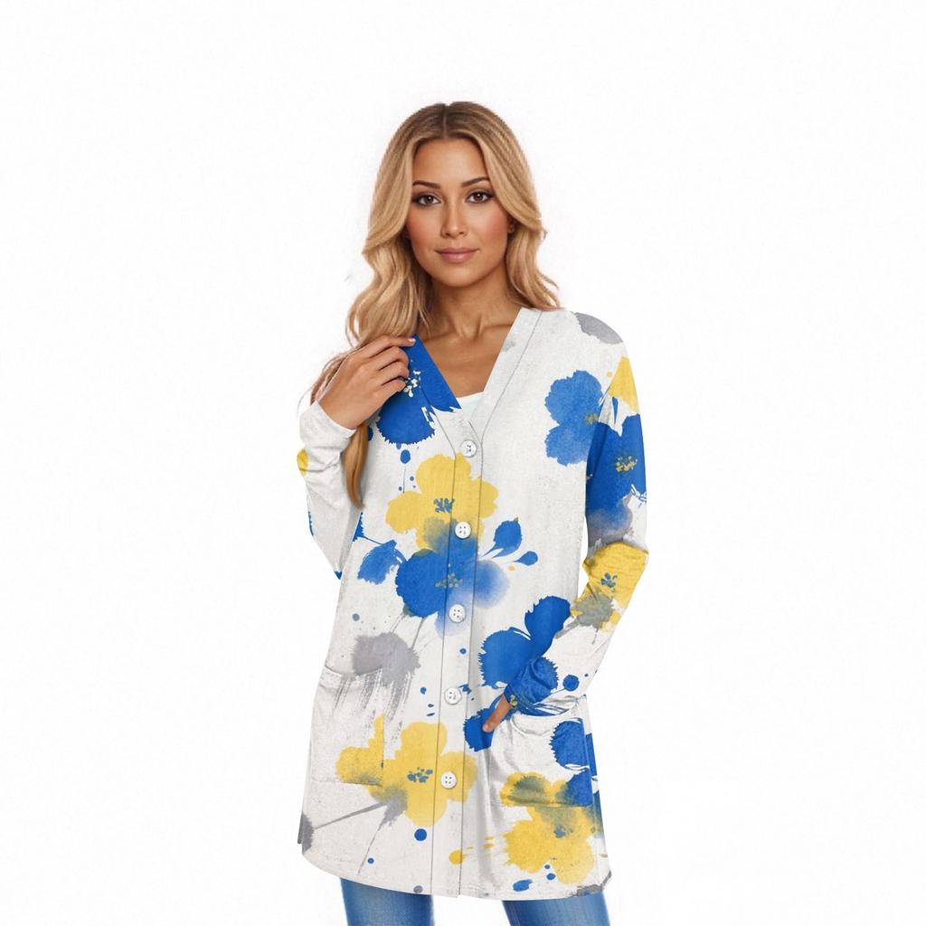 Cardigan à Manches Longues pour Femme Veste Décontractée avec Poches Haut