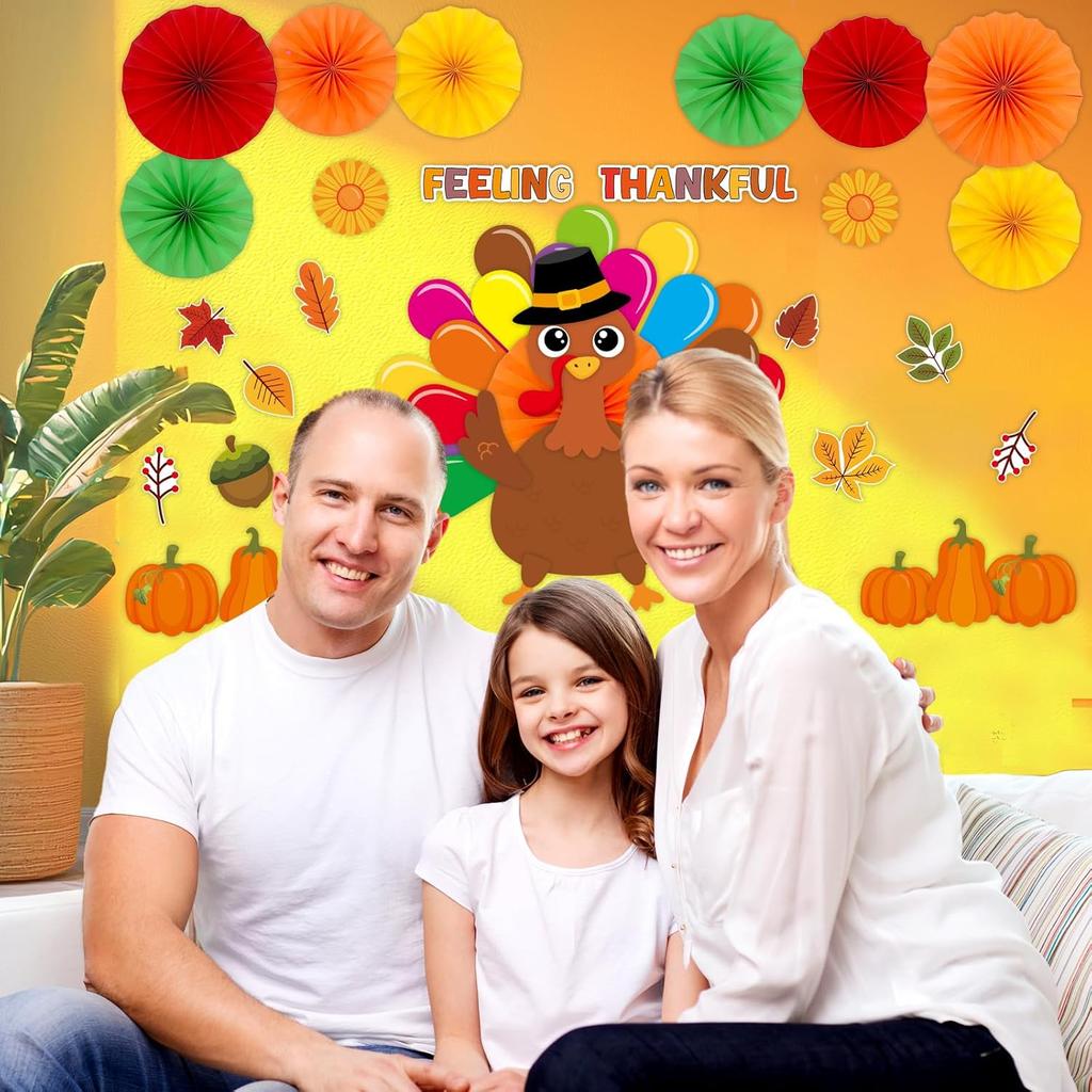 Ceiba Tree Thanksgiving Bulletin Board Decorations with Paper Fans Thankful Turkey Bulletin Board Classroom Decorations Set Leaves Pumpkin Cutouts