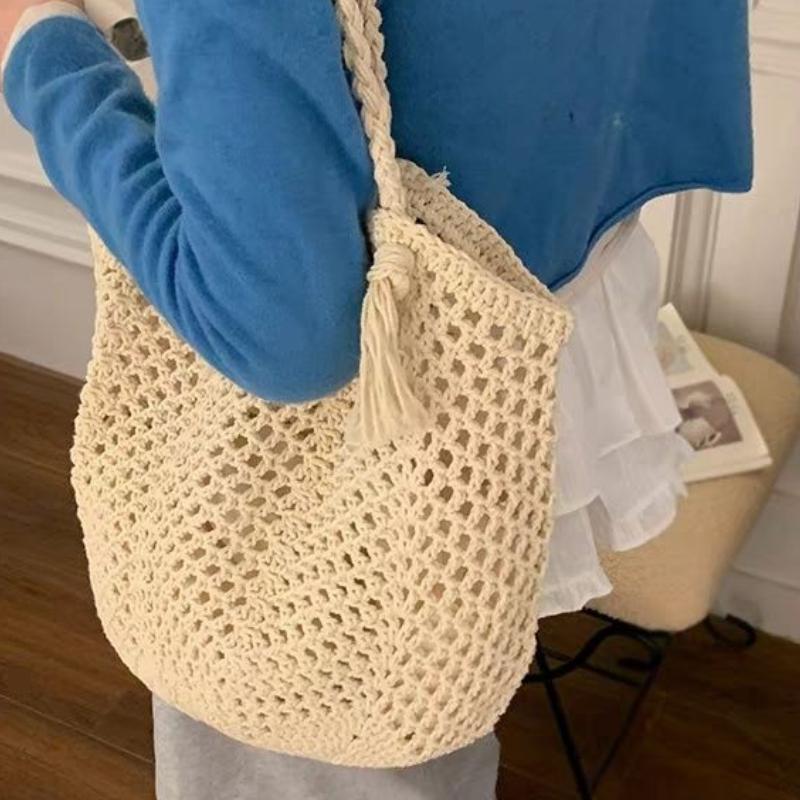 Hohle handgewebte Tragetasche für Damen - Koreanischer Lazy-Stil Große Kapazität Stroh gewebte Tasche