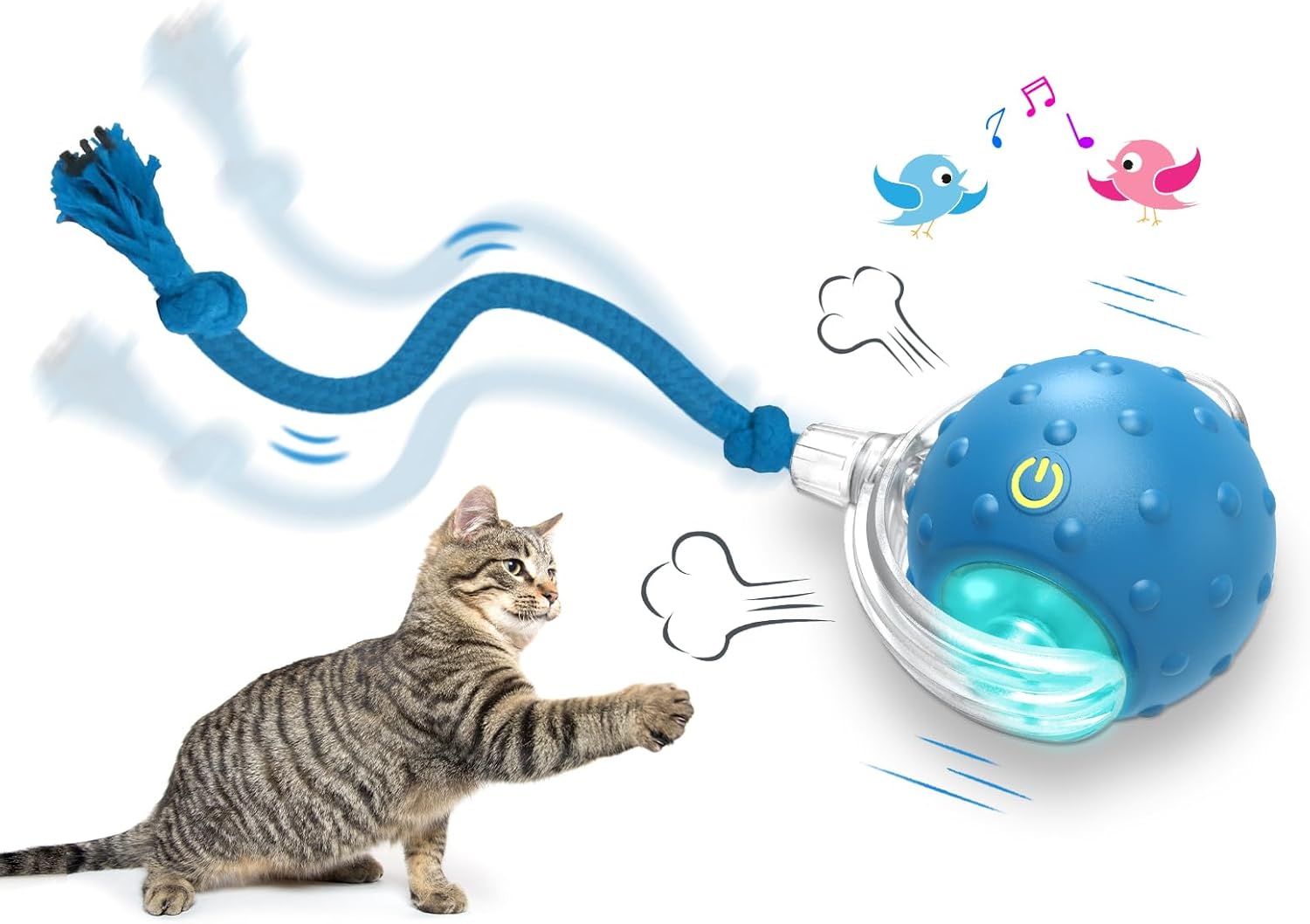Interactive cat toy ball - chirping sound and motion sensing function Blue