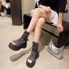 Summer thin high-top sandals fashion toe muffin denim ripped summer Martin boots leaking mesh short boots women