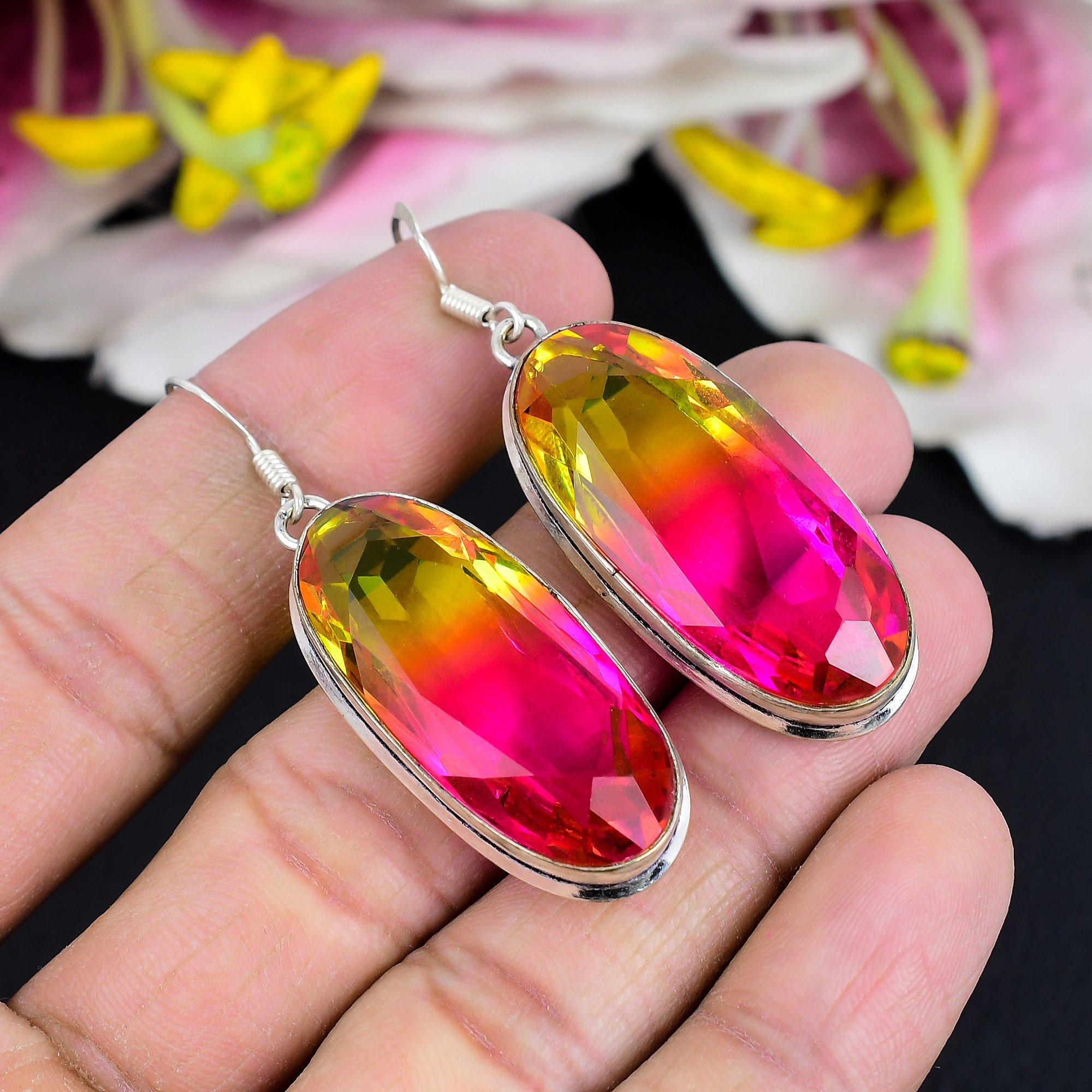 

Двоколірний Турмалін Камінь 925 Срібло Стерлінгове Ювелірні Вироби Сережка 2.21 KG-1782