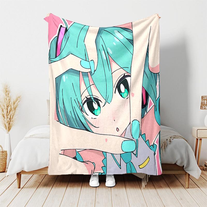 1pc Blanket Hatsune Miku Print Design, Lightweight Blanket for Sofa, Bed- Soft &Warm, Gift for All Seasons like Christmas, Halloween