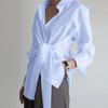 Long Sleeve Women Shirt Women Cotton Office Blouses Button White Blouses Female Ruched Black Loose Shirts