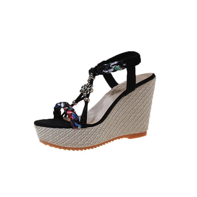 22 new large size sandals wedge heel European and American temperament platform muffin and linen Roman sandals