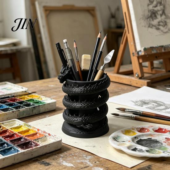 Porte-stylo créatif Dragon imprimé en 3D, Tasse Fantaisie Mystique pour Crayons Étudiant, Accessoire de Bureau, Support pour Pinceaux de Maquillage de Bureau pour la Maison, le Bureau, Cadeau pour Enseignant