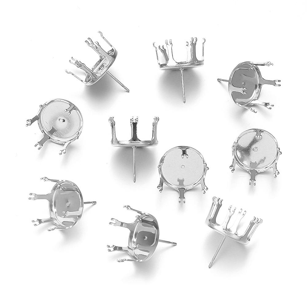 20-100pcs Square Round 4 5 6 7 8 10mm Crystal Glass Cabochons Base Metal Claw Settings Stud Earring Base Cabochon Came Tray
