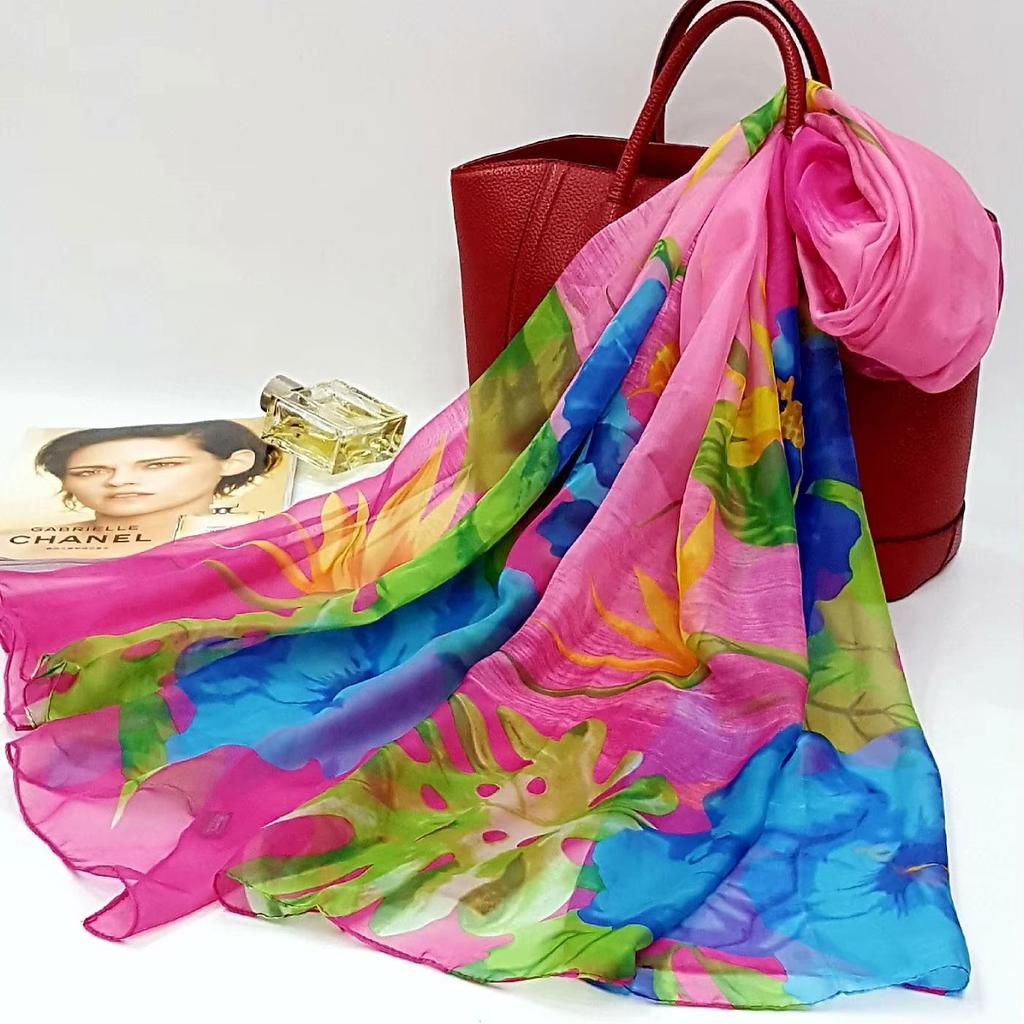 130x200cm Silk Scarf Folral Women Summer Hijab Luxury Print Sunscreen Bandana Foulard Pashmina Scarves Echarpe Shawl Large Wrap
