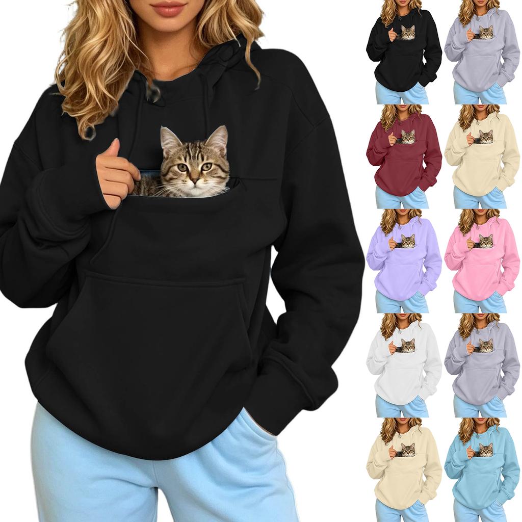 Women's Color Hooded Sweatshirt Loose Fit Long Sleeve Pullover for Couples