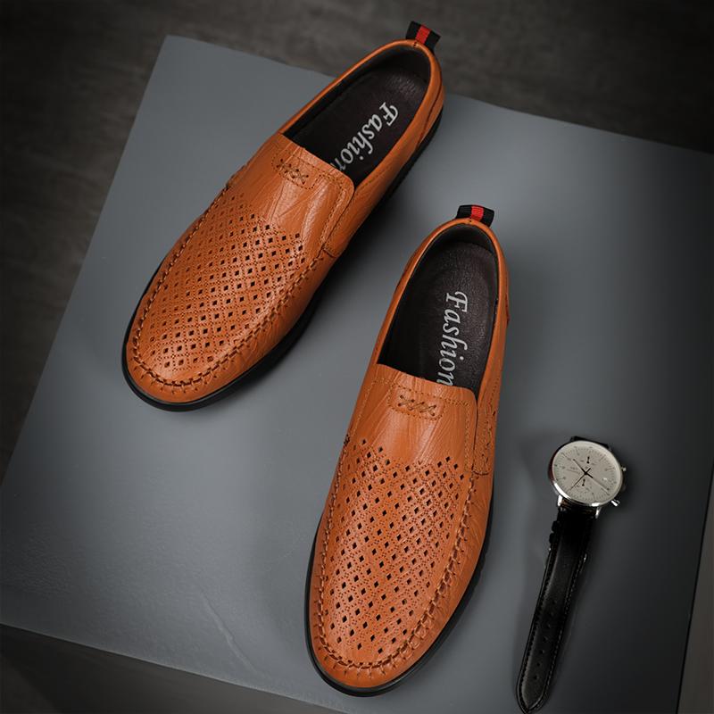 Newest Genuine Leather Loafers Men Classic Business Loafer Driving Shoes Vintage Casual Men&Amp;#39;S Shoes Slip On Office Flats Men Brown